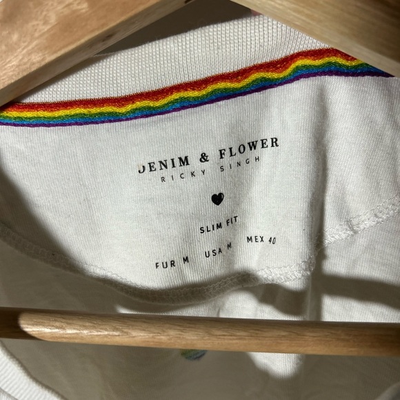 Denim & Flower Rainbow Heart White Tee, Slim Fit Size Medium - Picture 3 of 6